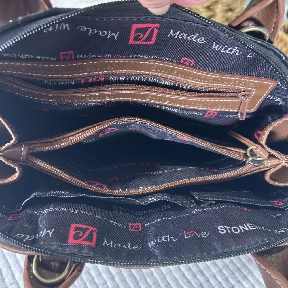 Vtg Stone Mountain Leather Purse Handbag Black and Brown Satchel‎ Clean Classic